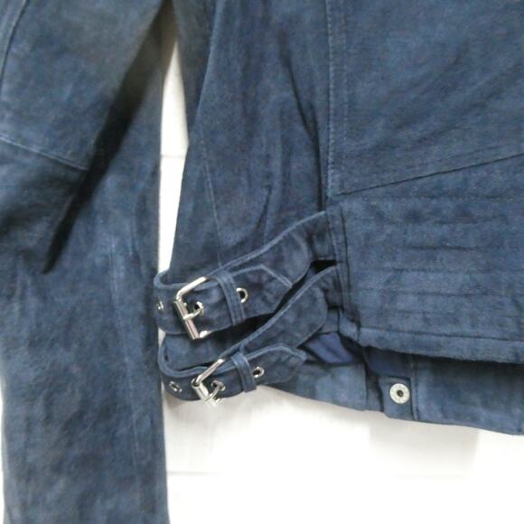 BcBGeneration women's XS navy blue suede leather moto Jacket zipper‎ cuff - Picture 6 of 10